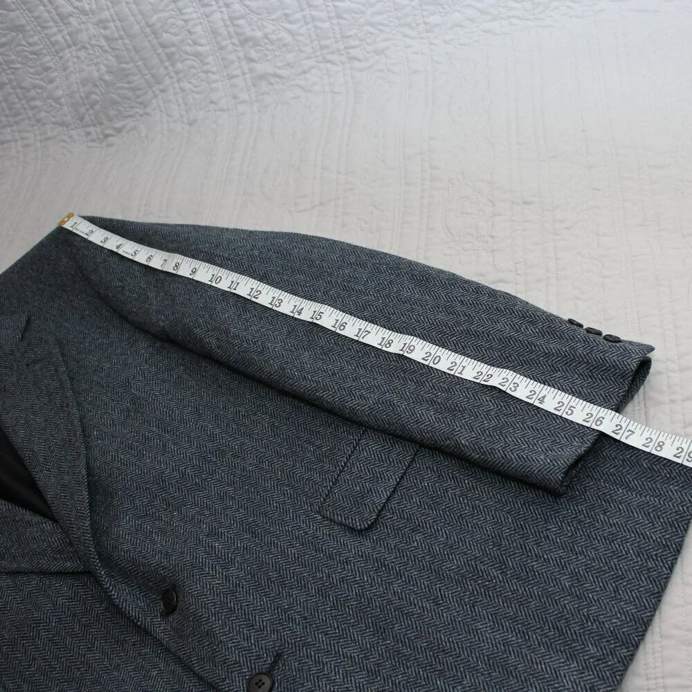 Pendleton Mens Navy Herringbone Wool Sport Coat Jacket Size 44L Long Western EUC